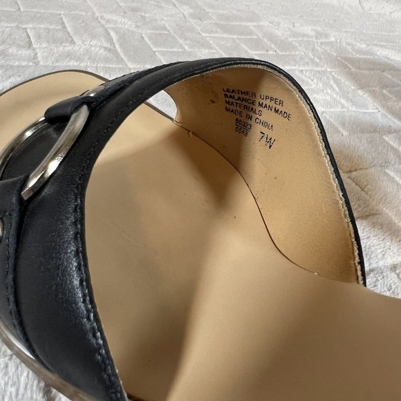 Parade Womens 7 Sandal Wedge Heels Black Leather Slip On with Silver Tone Detail - Picture 7 of 9